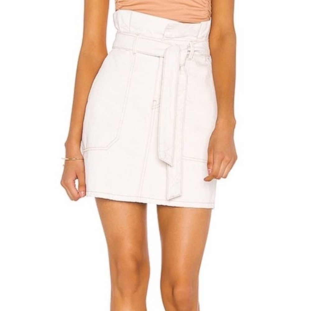 Free People Splendor in the Grass Paper Bag Denim Skirt Oatmeal Off White Size 6